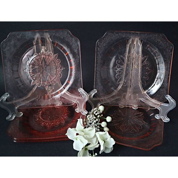 Vintage Pink Adam Depression Glass 2 Bread & Butter Plates 3 Saucers Jeanette - Picture 2 of 5